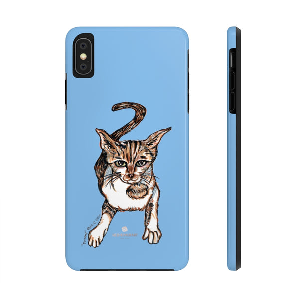 Pastel Blue Cat Phone Case, Peanut Meow Cat Designer Case Mate Tough Phone Cases-Printed in USA - Heidikimurart Limited 