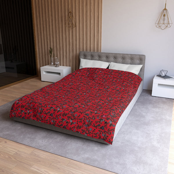 Red Floral Microfiber Duvet Cover