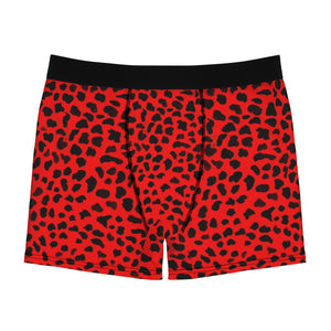 Hot Red Leopard Animal Print Men's Boxer Briefs Underwear (US Size: XS-3XL)-Men's Underwear-L-Black Seams-Heidi Kimura Art LLC