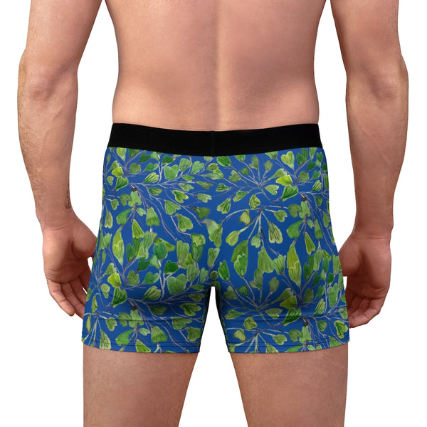 Blue Maidenhair Men's Boxer Briefs, Green Navy Blue Tropical Fern Leaf Print Underwear For Men-All Over Prints-Printify-Heidi Kimura Art LLC