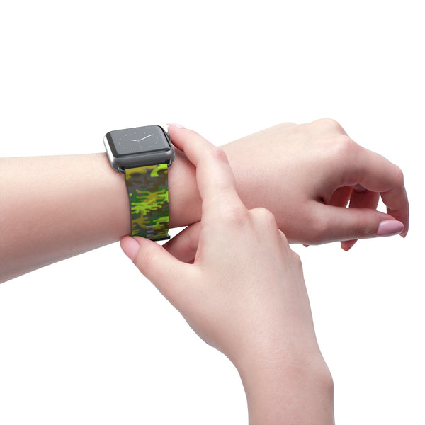 Gray & Green Camo Army Print 38mm/ 42mm Watch Band For Apple Watch- Made in USA-Watch Band-Heidi Kimura Art LLC