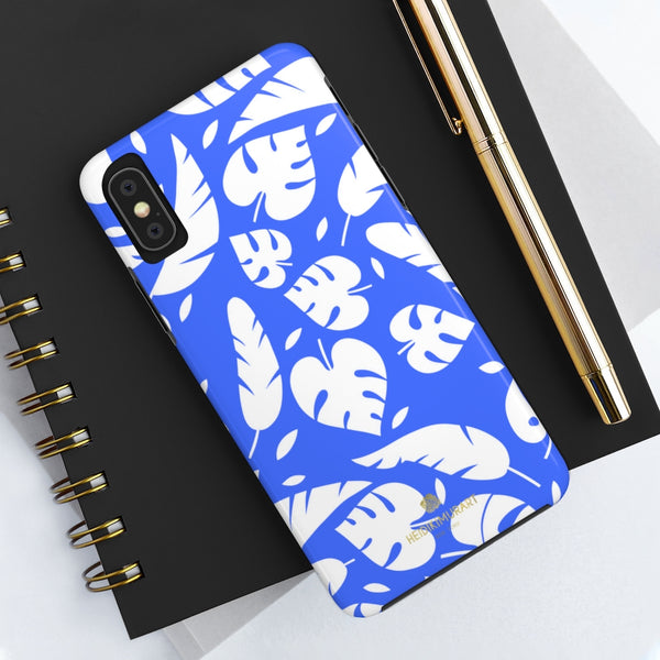 Blue White Modern Tropical Leaf Print Designer Case Mate Tough Phone Case-Made in USA - Heidikimurart Limited 