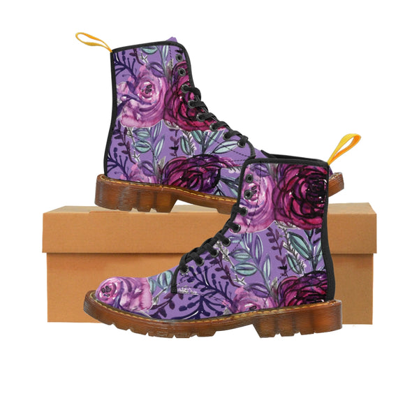 Purple Rose Flower Women's Boots, Best Vintage Style Premium Quality Winter Boots For Ladies