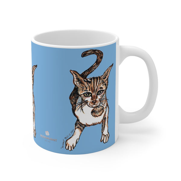 Blue Peanut Cat Mug 11oz, Black Coffee Tea Ceramic Cup With Rounded Corners with C-Handle-Mug-Printify-11oz-Heidi Kimura Art LLC