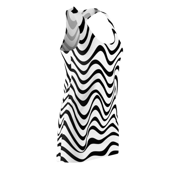 Wavy Women's Racerback Dress, Black White Stripes Dress For Ladies - Made in USA-All Over Prints-Printify-Heidi Kimura Art LLC