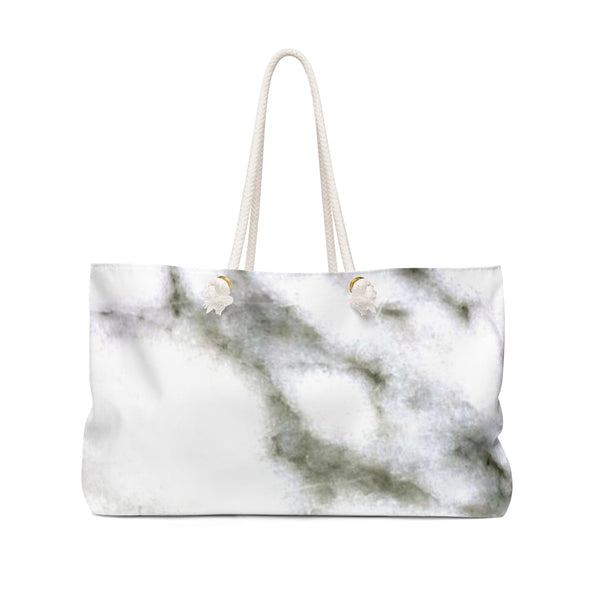 White Marble Print Weekender Bag, Oversize Designer 24"x13" Tote Bag-Printed in USA-Weekender Bag-24x13-Heidi Kimura Art LLC