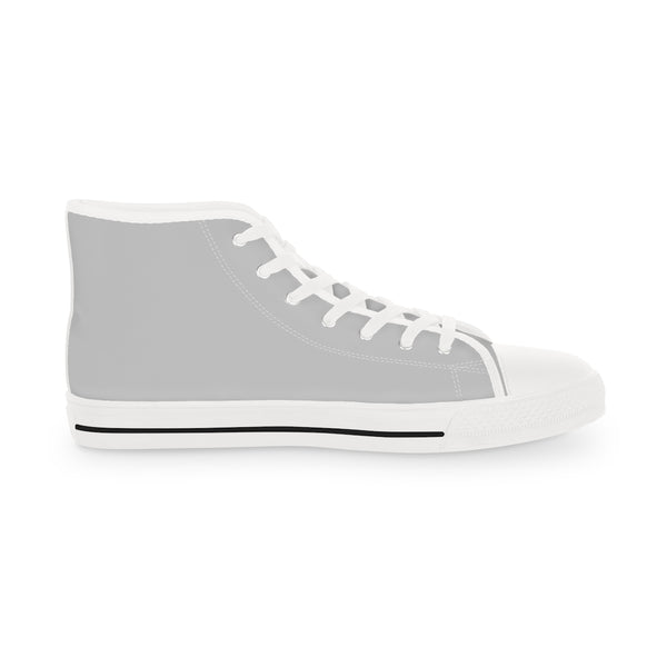 Light Grey Men's High Tops, Light Grey Modern Minimalist Solid Color Best Men's High Top Laced Up Black or White Style Breathable Fashion Canvas Sneakers Tennis Athletic Style Shoes For Men (US Size: 5-14)