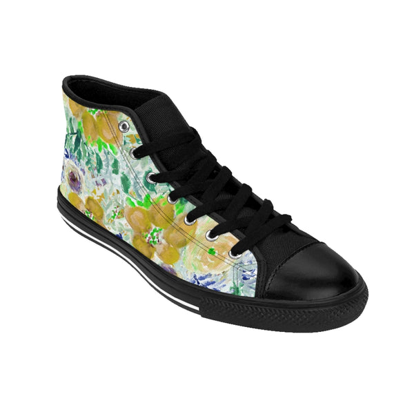 Yellow Floral Women's Sneakers, Flower Print Designer High-top Sneakers Tennis Shoes-Shoes-Printify-Heidi Kimura Art LLC