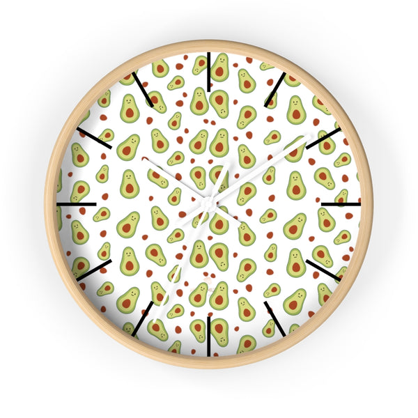 Avocado Print Large Wall Clocks, 10" Dia. Clock For Avocado Vegan Lovers- Made in USA-Wall Clock-10 in-Wooden-White-Heidi Kimura Art LLC