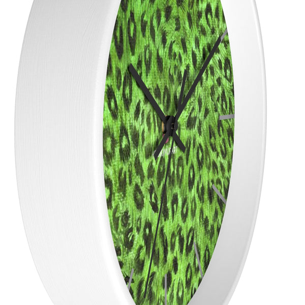 Green Leopard Print Wall Clock,  Numeric 10 inch Diameter Wall Clock, Large Round Wood Girl Children Bedroom Wall Clock