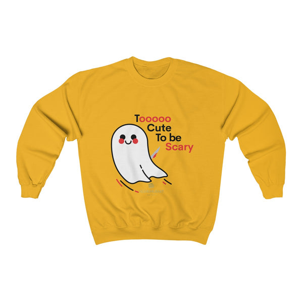 Cute Friendly White Ghost Halloween Party Shirt Unisex Crewneck Sweatshirt-Made in USA-Sweatshirt-Gold-S-Heidi Kimura Art LLC