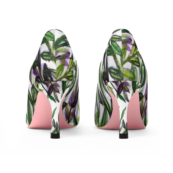 White Green Tropical Green Leaves Bridal Women's Designer 3" High Heels (US Size: 5-11)-3 inch Heels-Heidi Kimura Art LLC