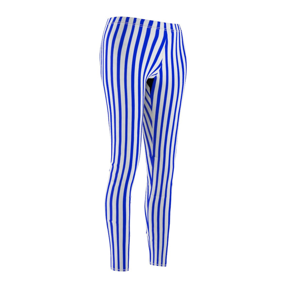 Blue Striped Women's Casual Leggings-All Over Prints-Printify-Heidi Kimura Art LLC