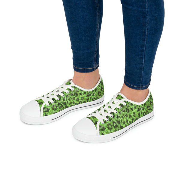 Green Leopard Print Ladies' Sneakers, Animal Print Best Designer Women's Low Top Sneakers