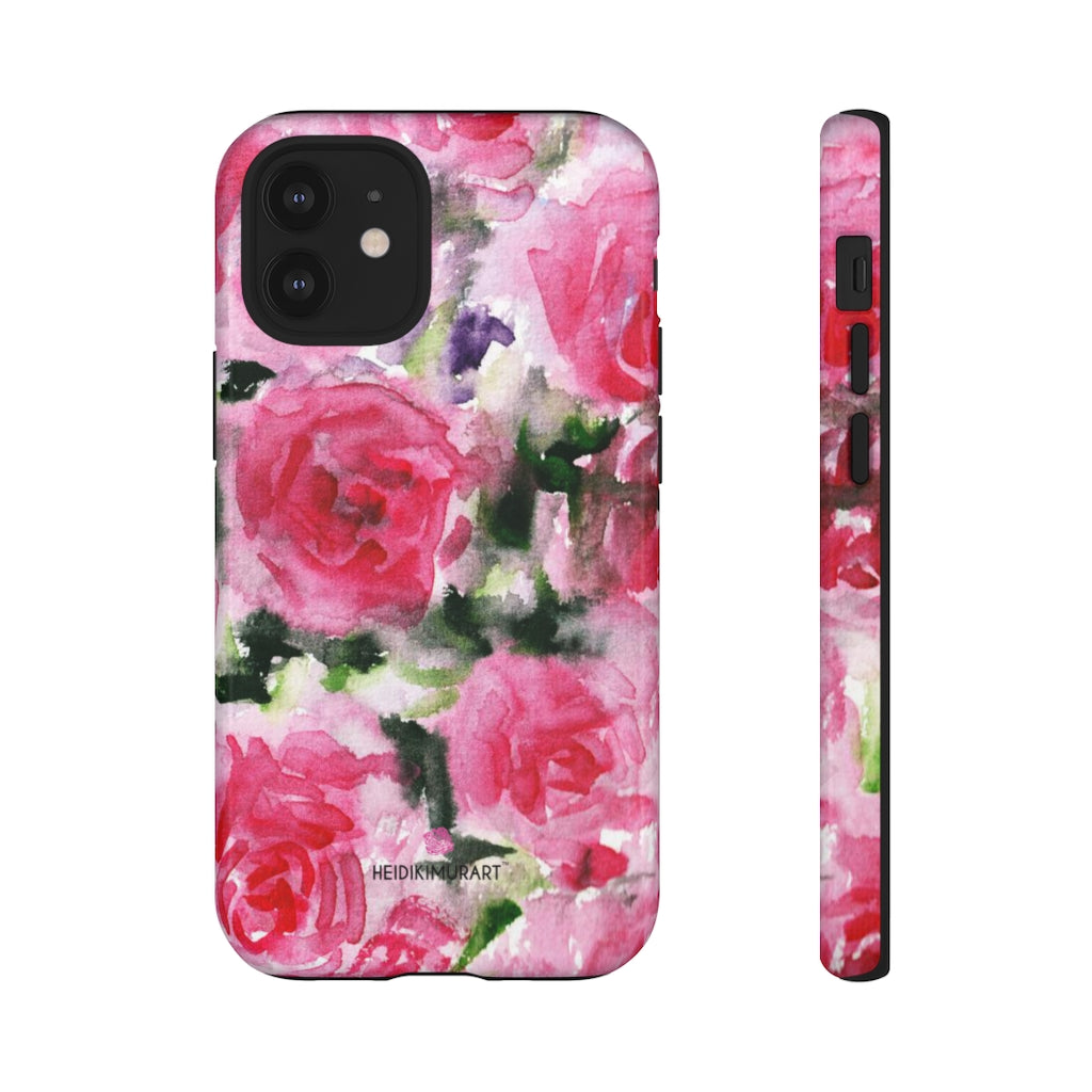 Rose Pink Floral Phone Case, Flower Print Best Designer Art Designer Case Mate Best Tough Phone Case For iPhones and Samsung Galaxy Devices-Made in USA