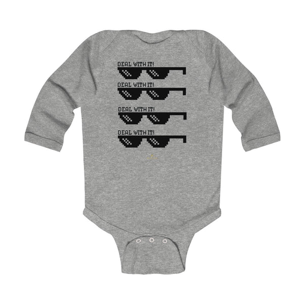 Funny "Deal With It" Cute Baby Boy/Girls Infant Kids Long Sleeve Bodysuit -Made in USA-Infant Long Sleeve Bodysuit-Heather-NB-Heidi Kimura Art LLC