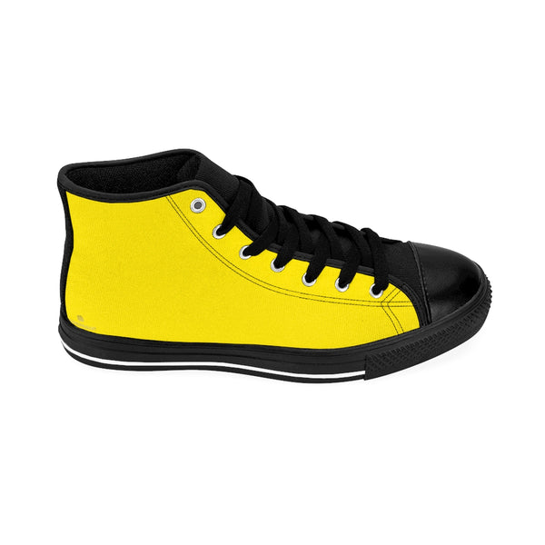 Bright Yellow Solid Color Print Premium Men's High-top Fashion Sneakers, Mens Footwear-Men's High Top Sneakers-Heidi Kimura Art LLC