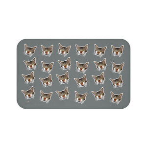 Dark Gray Cat Print Bath Mat, Calico Cat Print Premium Microfiber Bath Mat- Printed in USA-Bath Mat-Large 34x21-Heidi Kimura Art LLC
