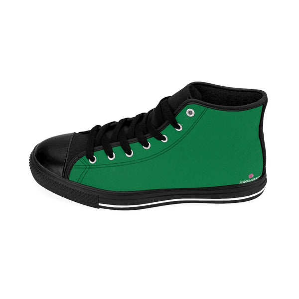 Pine Green Men's Sneakers, Dark Green Solid Color Print Designer Men's Shoes, Men's High Top Sneakers US Size 6-14, Mens High Top Casual Shoes, Unique Fashion Tennis Shoes, Solid Color Sneakers, Mens Modern Footwear (US Size: 6-14)