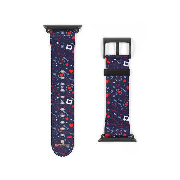 Fun Red Hearts Shaped V Day 38mm/42mm Watch Band For Apple Watch- Made in USA-Watch Band-38 mm-Black Matte-Heidi Kimura Art LLC