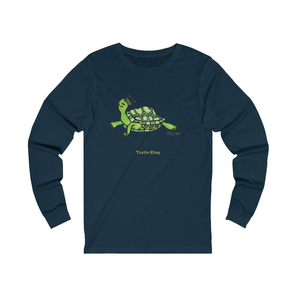 Turtle King Unisex Jersey Long Sleeve Tee Unisex T-Shirt, Made in USA (Size: X-2XL)-Long-sleeve-Navy-S-Heidi Kimura Art LLC