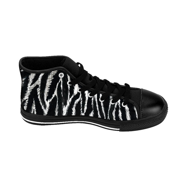 Black Zebra Women's Sneakers, Striped Animal Print Designer High-top Fashion Tennis Shoes-Shoes-Printify-Heidi Kimura Art LLCZebra Women's Sneakers, Striped Animal Print 5" Calf Height Women's High-Top Sneakers Running Canvas Shoes (US Size: 6-12)