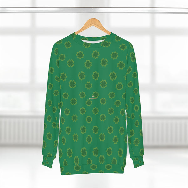 Dark Green St. Patrick's Day Green Clover Print Unisex Couple's Sweatshirt- Made in USA-Unisex Sweatshirt-Heidi Kimura Art LLC