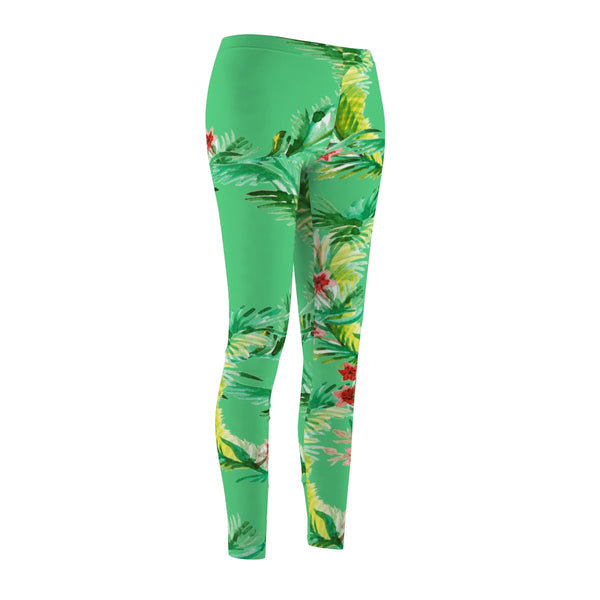 Emerald Green Rose Floral Print Women's Tights / Casual Leggings - Made in USA (US Size: XS-2XL)-Casual Leggings-Heidi Kimura Art LLC