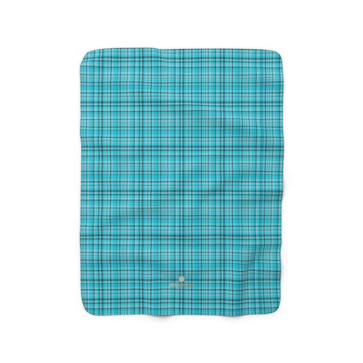 Light Blue Plaid Tartan Print Designer Cozy Sherpa Fleece Blanket-Made in USA-Blanket-50'' x 60''-Heidi Kimura Art LLC