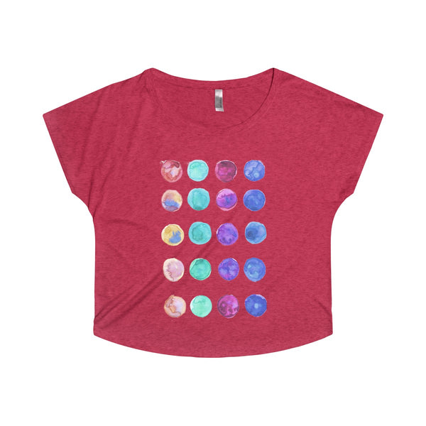 Cute Watercolor Dots Print Women's Tri-Blend T-Shirt Made in U.S.A. (US Size: S-XL)-T-Shirt-S-Tri-Blend Vintage Red-Heidi Kimura Art LLC