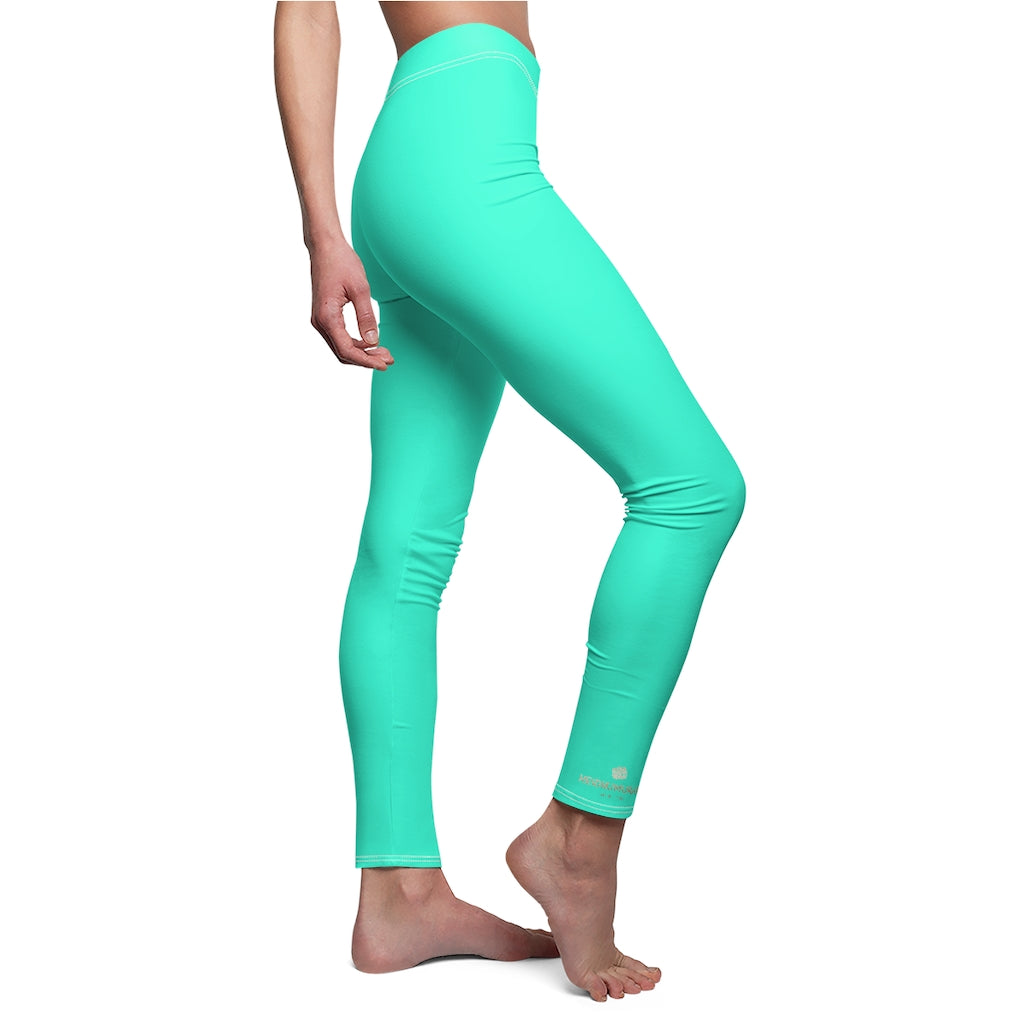 Turquoise Blue Women's Leggings, Bright Solid Color Dressy Long Casual ...