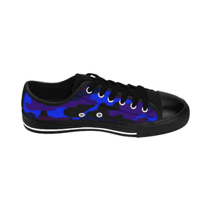 Purple Blue Camouflage Military Print Premium Men's Low Top Canvas Sneakers Shoes-Men's Low Top Sneakers-Black-US 9-Heidi Kimura Art LLC