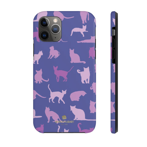 Purple Gray Cat Print Designer Case Mate Tough Phone Cases-Made in USA - Heidikimurart Limited 