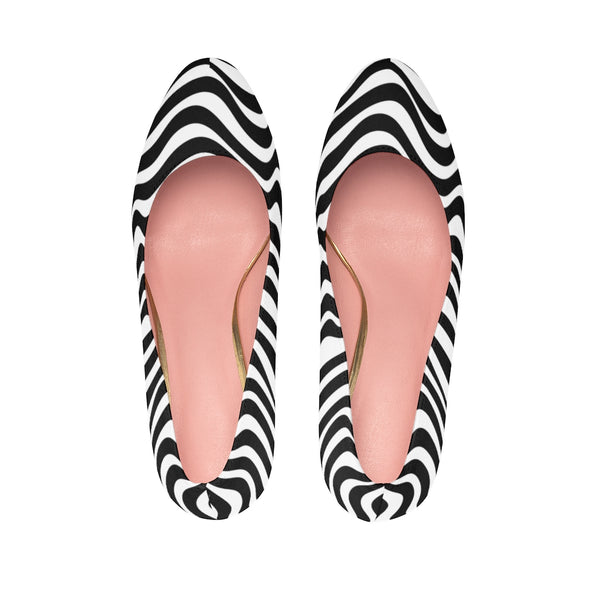 Black White Wavy Women's Heels, Modern Patterned Women's Platform Heels-Shoes-Printify-Heidi Kimura Art LLC Black White Wavy Women's Heels, Modern Patterned Premium Quality Designer Women's Platform Heels Stiletto Pumps 4" Heels (US Size: 5-11)