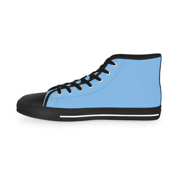 Light Blue Men's High Tops, Light Blue Modern Minimalist Solid Color Best Men's High Top Laced Up Black or White Style Breathable Fashion Canvas Sneakers Tennis Athletic Style Shoes For Men (US Size: 5-14)