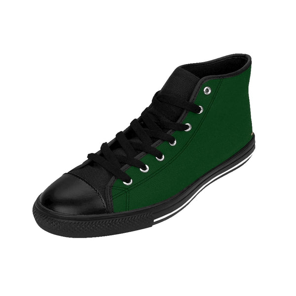 Emerald Dark Green Solid Color Print Premium Quality Men's High-Top Sneakers-Men's High Top Sneakers-Heidi Kimura Art LLC
