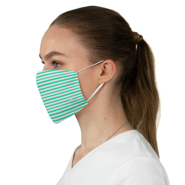 Turquoise Blue Striped Face Mask, Designer Horizontally Stripes Fashion Face Mask For Men/ Women, Designer Premium Quality Modern Polyester Fashion 7.25" x 4.63" Fabric Non-Medical Reusable Washable Chic One-Size Face Mask With 2 Layers For Adults With Elastic Loops-Made in USA