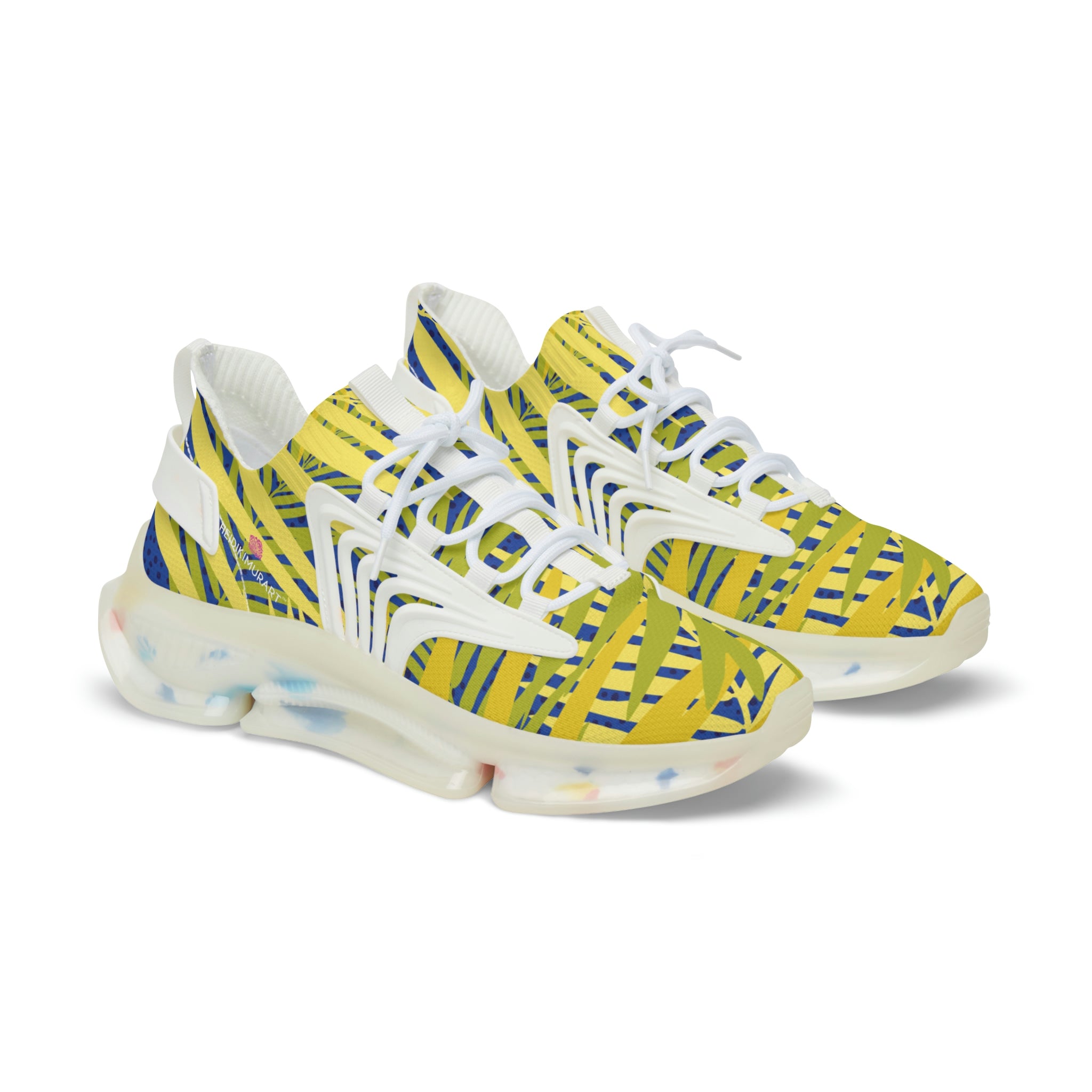 Blue Yellow Tropical Men's Shoes, Tropical Leaves Print Yellow Blue Designer Best Comfy Men's Mesh Sports Sneakers