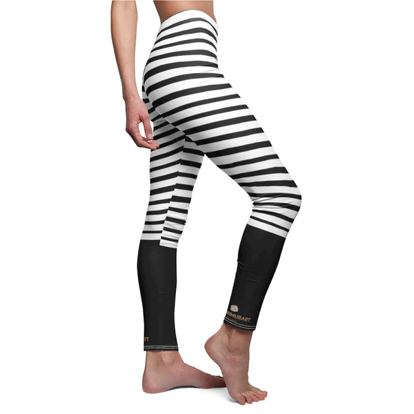 Black Striped Women's Casual Leggings, White Stripes Fancy Tights-All Over Prints-Printify-Heidi Kimura Art LLC