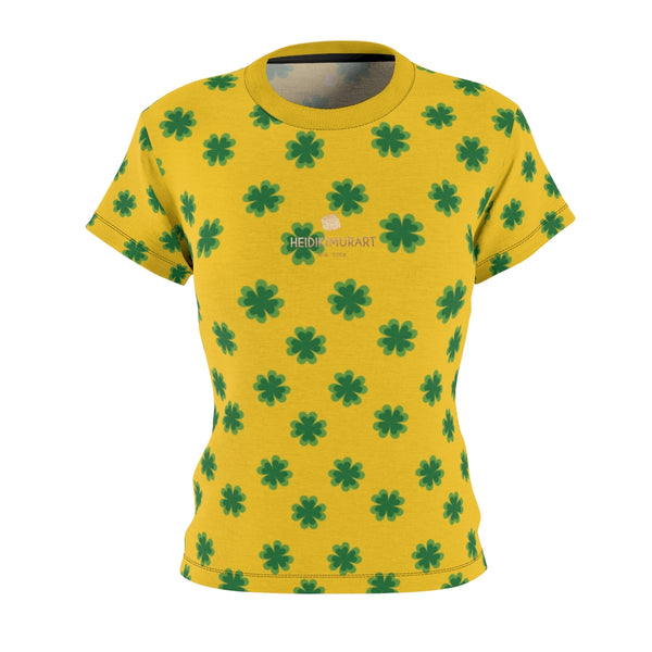 Yellow Green Clover Print St. Patrick's Day Women's Premium Crewneck Tee- Made in USA-Women's T-Shirt-XS-Black Seams-4 oz.-Heidi Kimura Art LLC