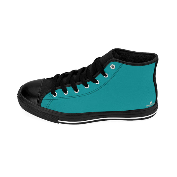 Classic Blue Teal Solid Color Women's High Top Sneakers Running Shoes (US Size 6-12)-Women's High Top Sneakers-Heidi Kimura Art LLC Teal Blue Women's Sneakers, Classic Blue Teal Solid Color Women's High Top Sneakers Running Shoes (US Size 6-12)
