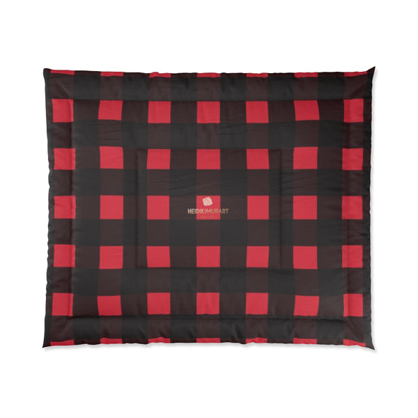 Red Buffalo Plaid Print Best Comforter For King/Queen/Full/Twin Bed - Made in USA-Comforter-104x88 (King Size)-Heidi Kimura Art LLC