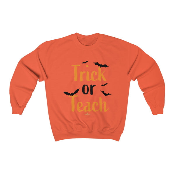 Fun Trick or Teach Bats Print Unisex Crewneck Sweatshirt For Teachers -Made in USA-Sweatshirt-Orange-S-Heidi Kimura Art LLC