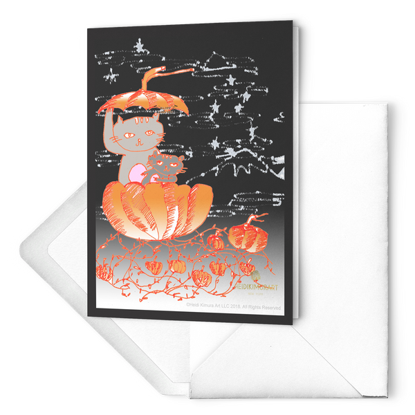 Pumpkin Cats of the Pacific Northwest Folded Greeting Cards, Sets of 10 pcs, 30 pcs, 50 pcs-Cards-Heidi Kimura Art LLC
