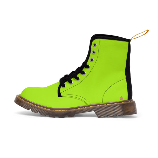 Neon Green Women's Canvas Boots, Bright Green Solid Green Print Winter Boots For Women