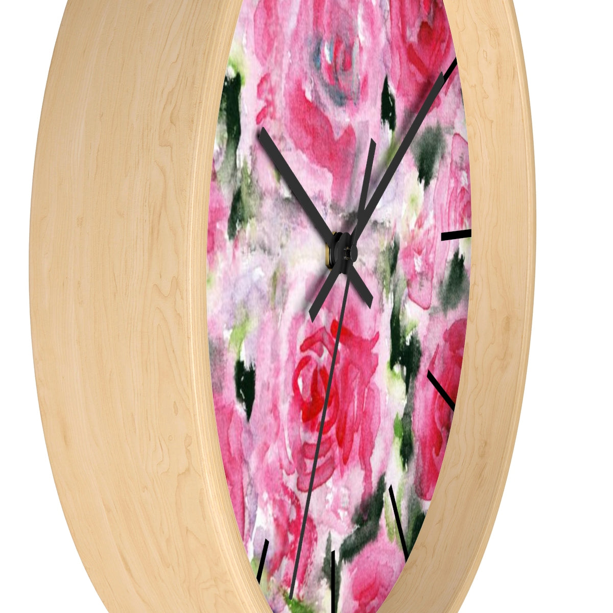 Pink Floral Wall Clock, Rose Flower Feminine Print 10 inch Dia. Large ...