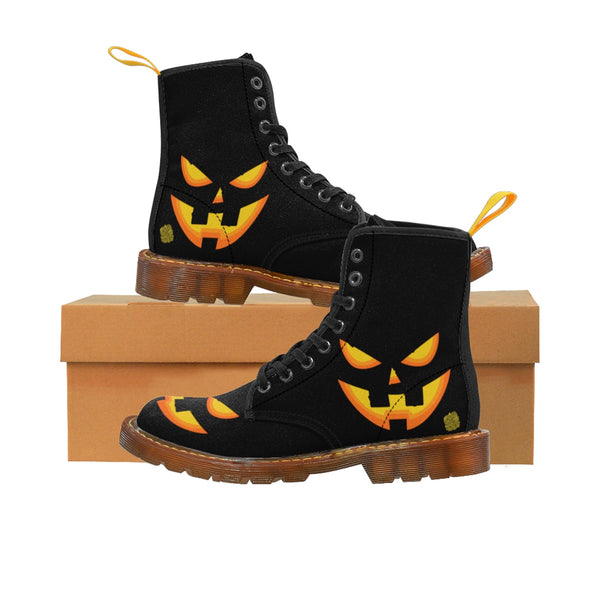 Halloween Pumpkin Face Men's Lace-Up Winter Boots Men's Shoes (US Size: 7-10.5)-Men's Winter Boots-Brown-US 8-Heidi Kimura Art LLC