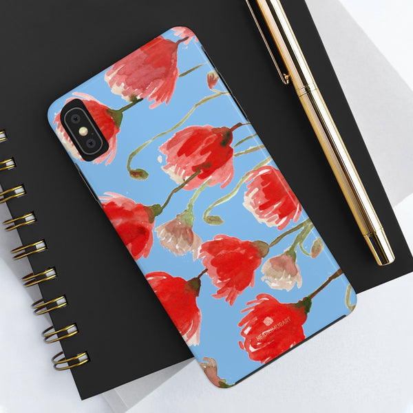 Blue Red Tulip Phone Case, Floral Print Flower Case Mate Tough Phone Cases-Made in USA - Heidikimurart Limited 