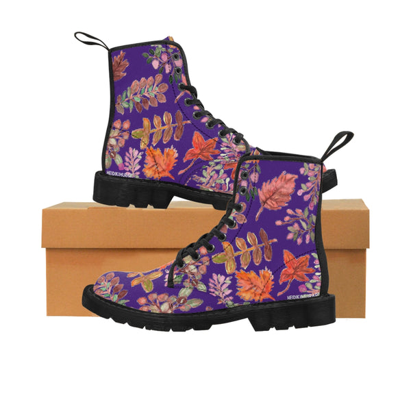 Purple Fall Women's Boots, Fall Leaves Print Women's Boots, Best Winter Boots For Women (US Size 6.5-11)