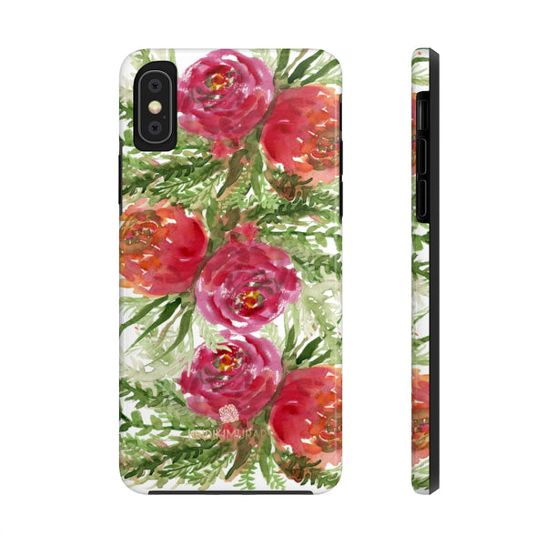 Red Orange Floral Print Phone Case, Flower Case Mate Tough Phone Cases-Made in USA - Heidikimurart Limited 